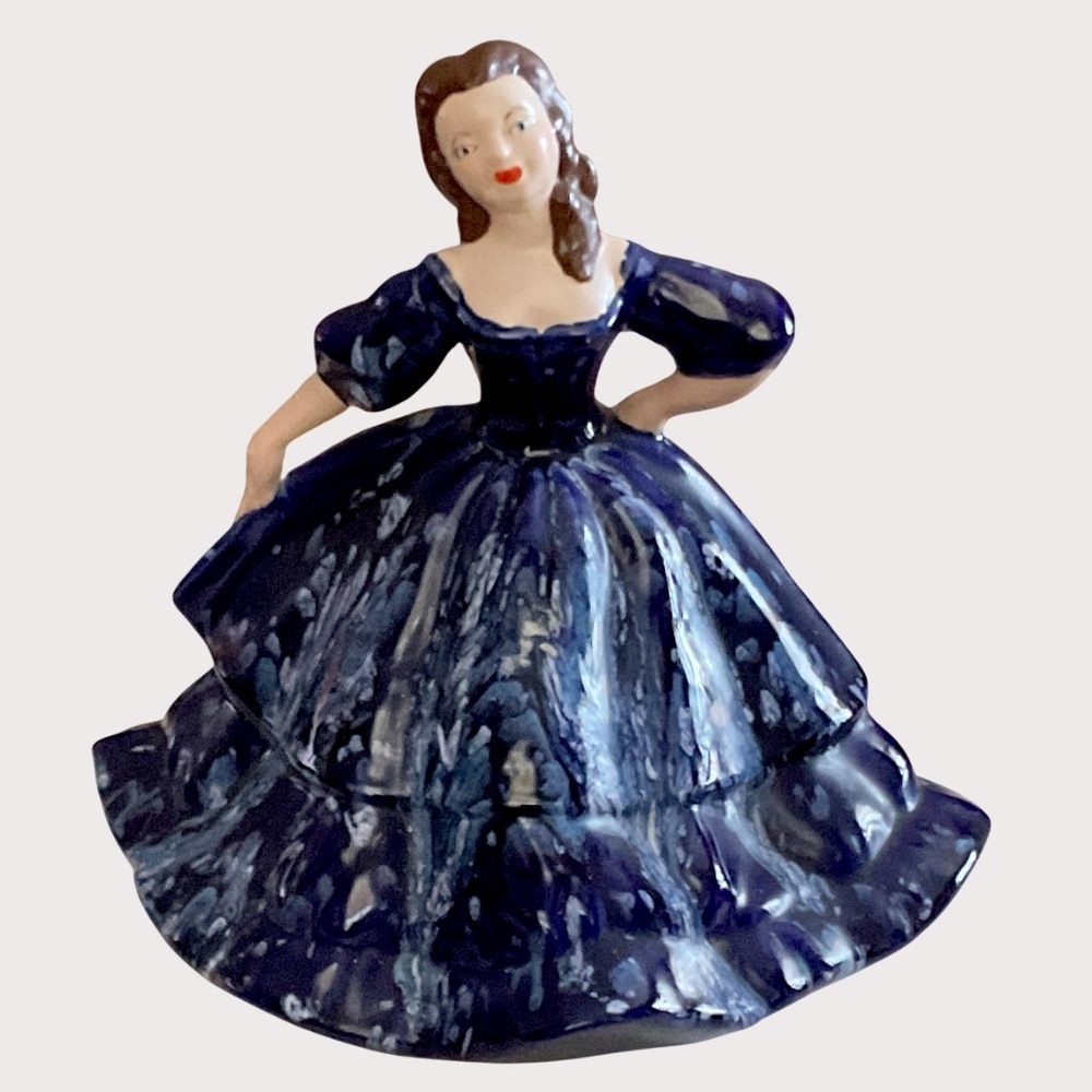 Large Vintage Figurine, Woman In Blue Dress